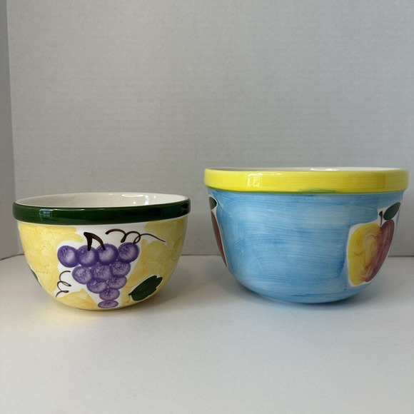 Lillian Vernon Fruit Nesting Bowls, Set of 2 Ceramic Apple 4.5"H x 7"W & Grapes - Picture 12 of 13